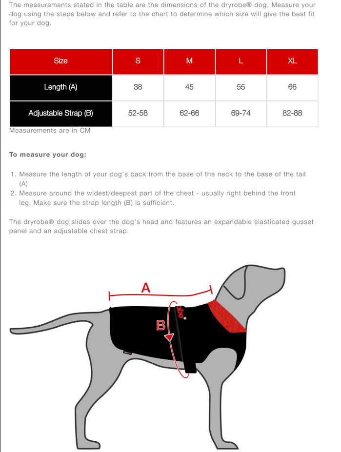 Dryrobe Dog Robe 23 0 Grentabelle